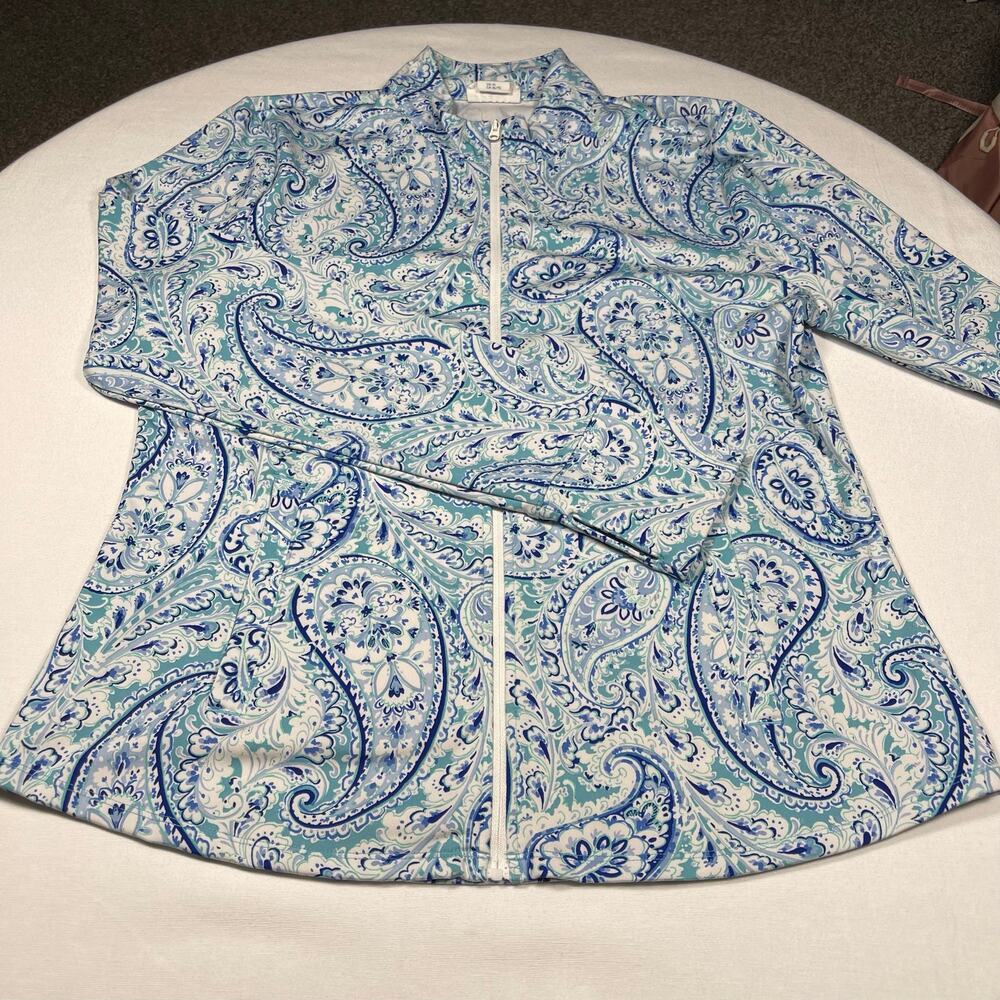 Sigrid Olsen Golf & Tennis Women’s Blue Paisley Full Zip Jacket Coastal Preppy